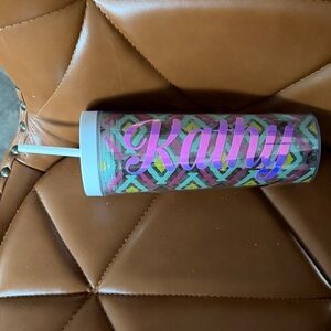 KATHY Colorful Geometric Tumbler with Straw NWOT 16oz